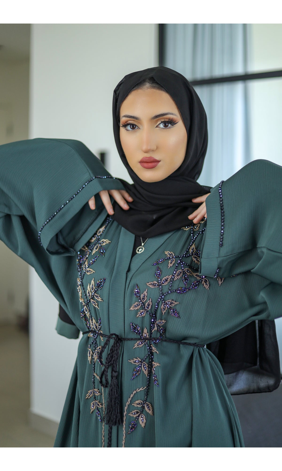 Sheikha Embellished Abaya Turquoise