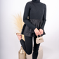 Daria High Neck Peplum Knit Set - Black