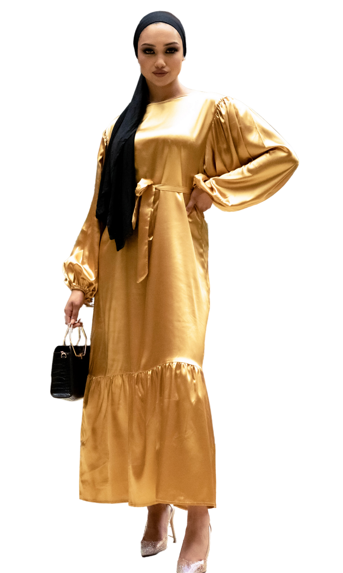 Balloon Sleeve Dress- GOLD