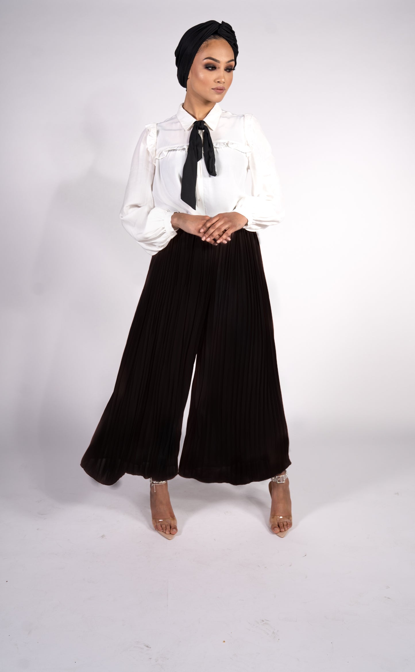 Pleated Palazzo Trousers Black